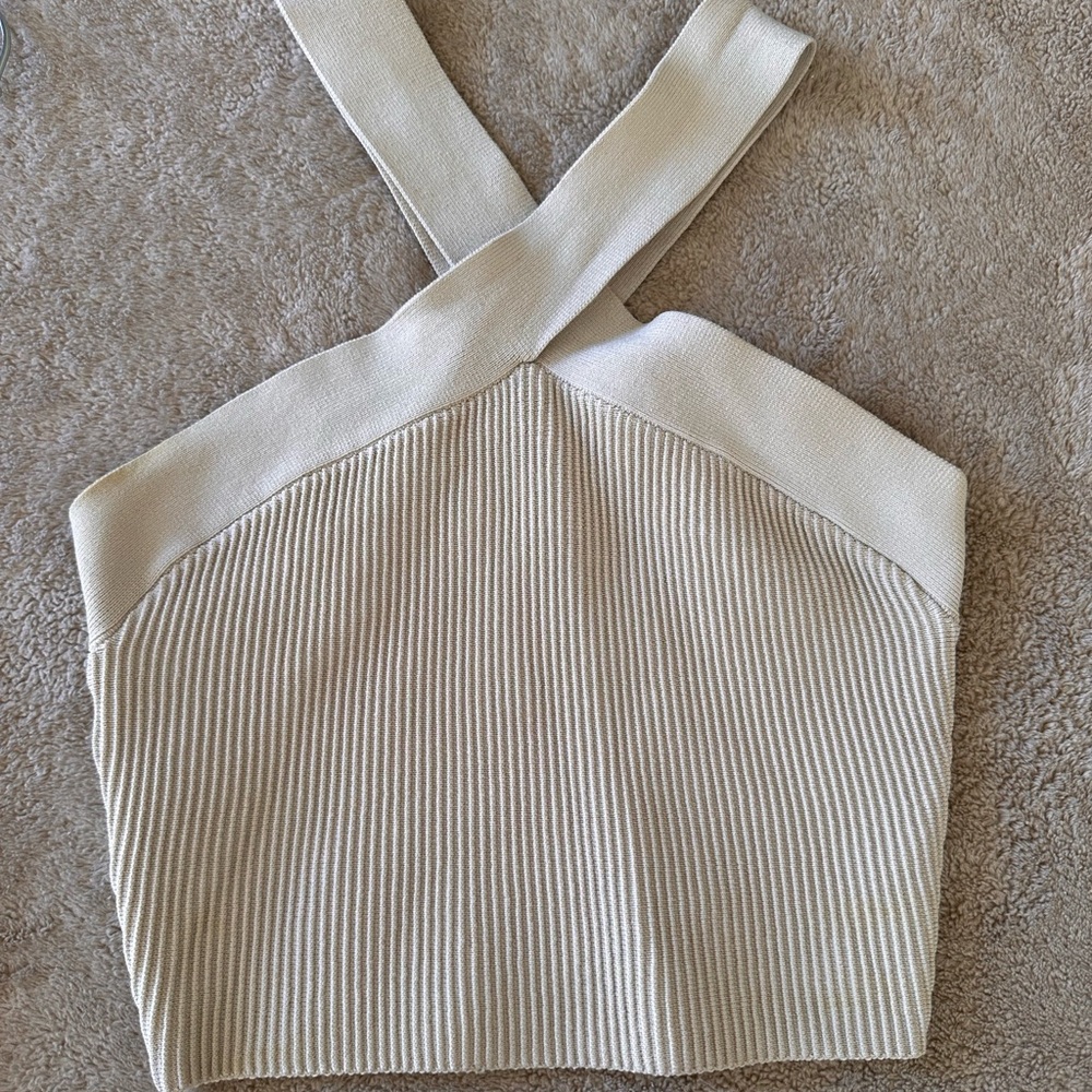 Babaton Beige Ribbed Knit Top